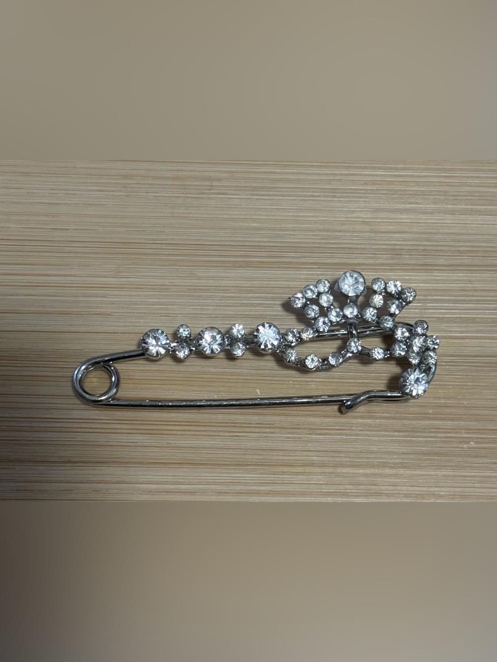 Rhinestone Safety Pin Brooch